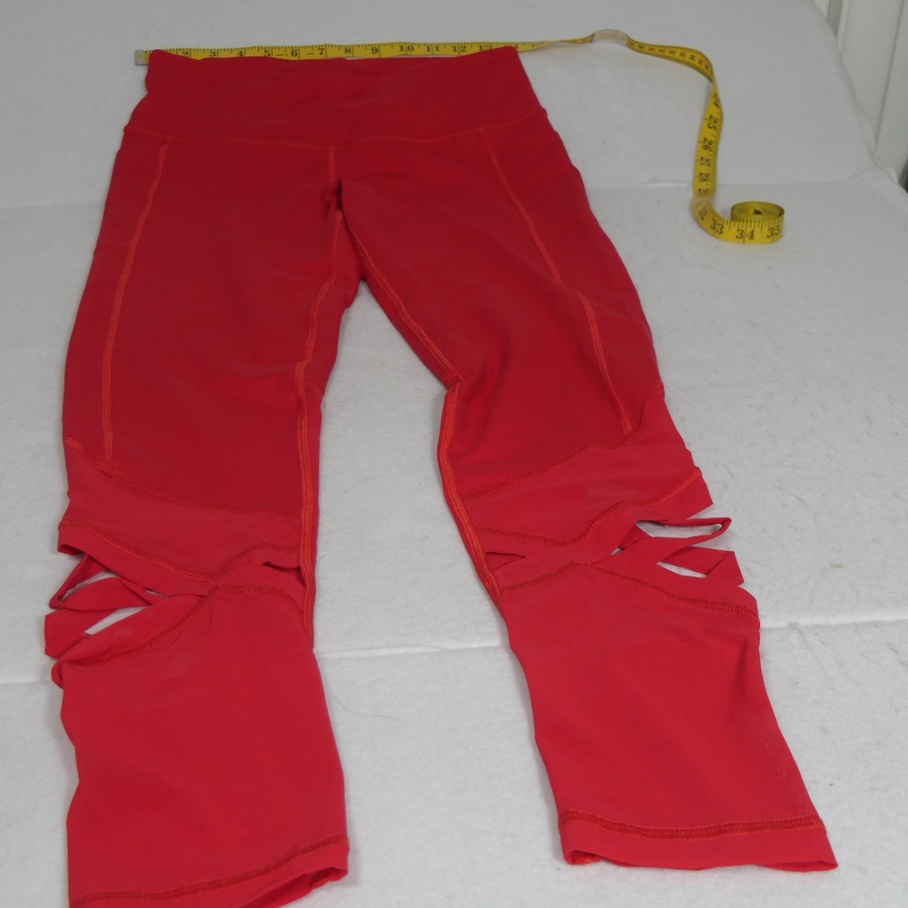 Victoria Sport Womens Knockout Leggings M Red Strappy Mesh Cutout Activewear